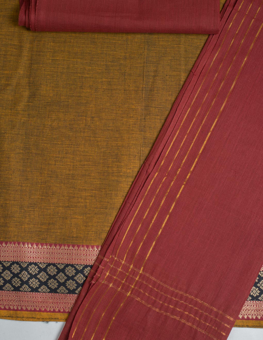 Mustered Handloom Mangalagiri Unstitched Suit