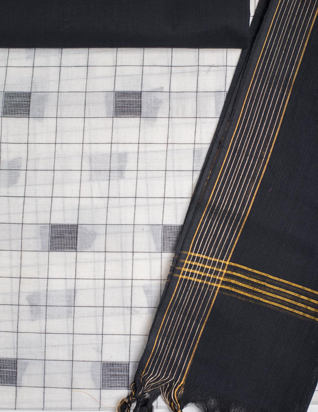 White Check Handloom Cotton Woven Unstitched Suit