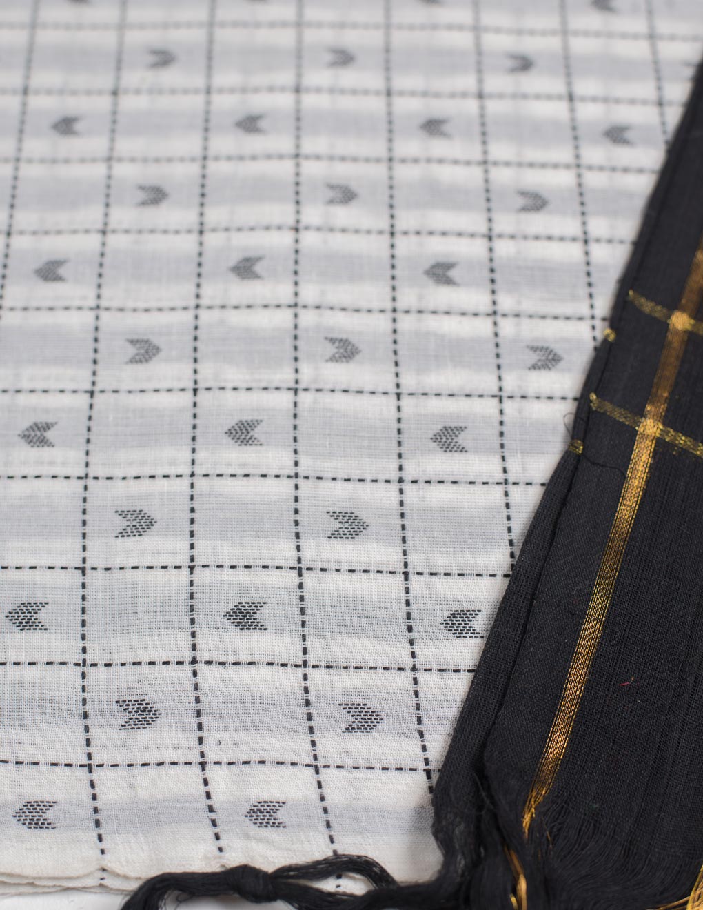 White Check Handloom Mangalagiri Cotton Unstitched Suit