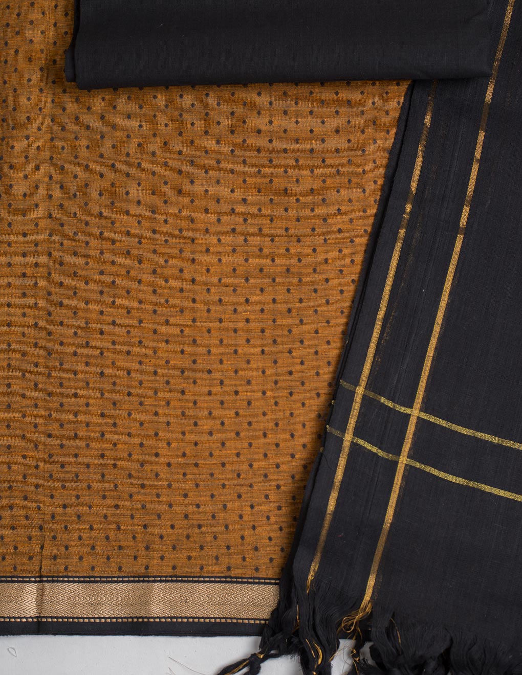 Mustard Handloom Woven Buti Mangalagiri Unstitched Suit