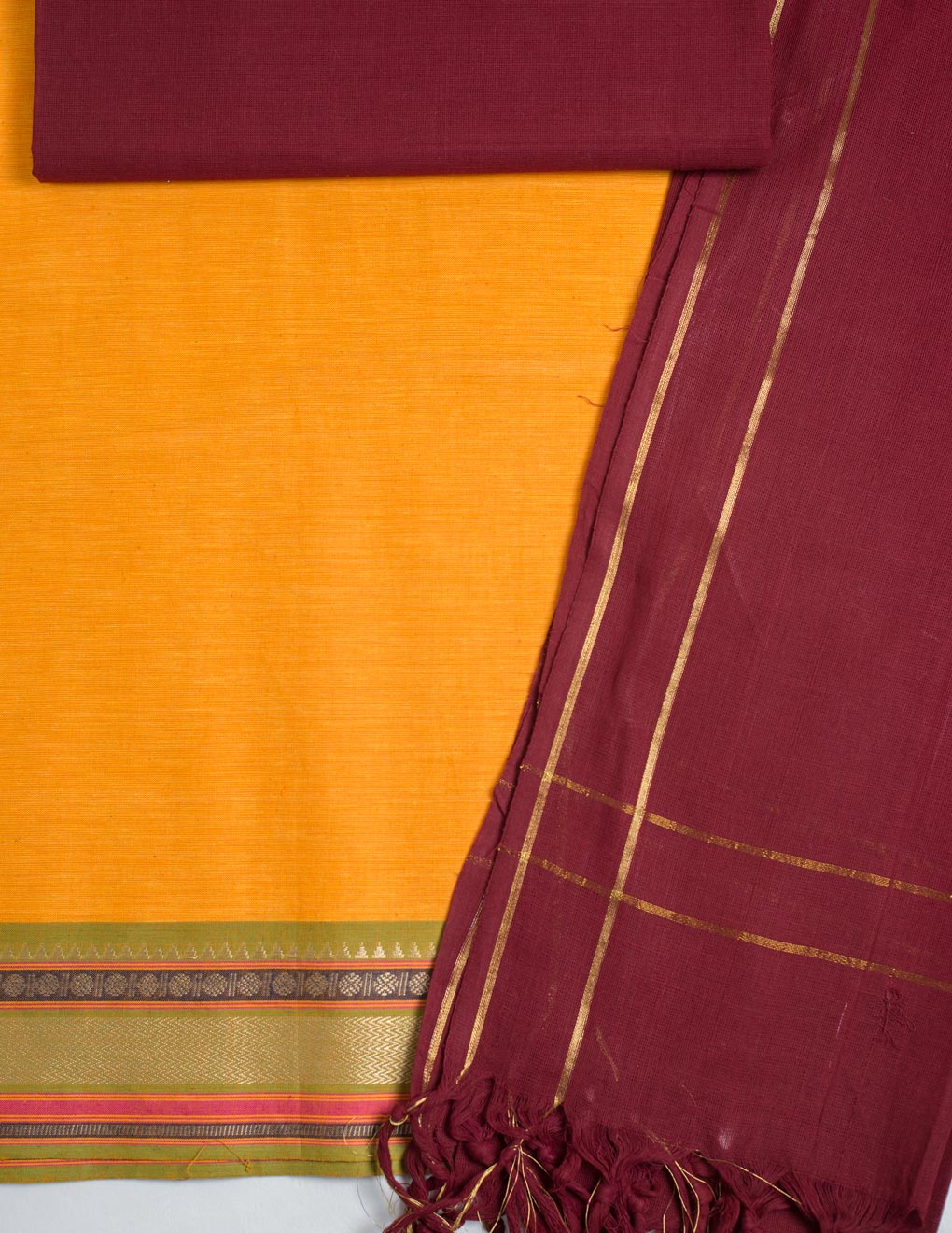 Yellow Handloom Mangalagiri Unstitched Suit