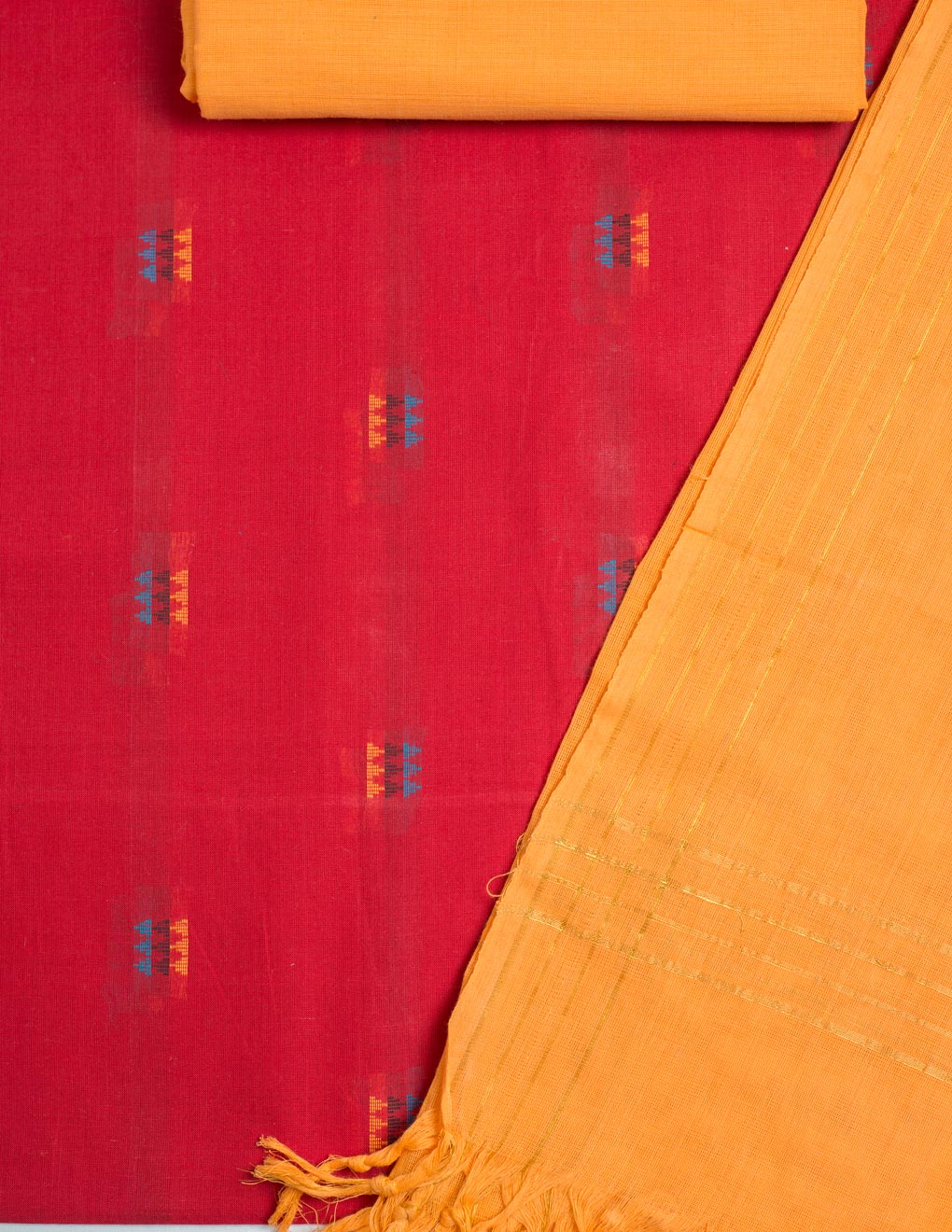 Red Handloom Cotton Woven Unstitched Suit