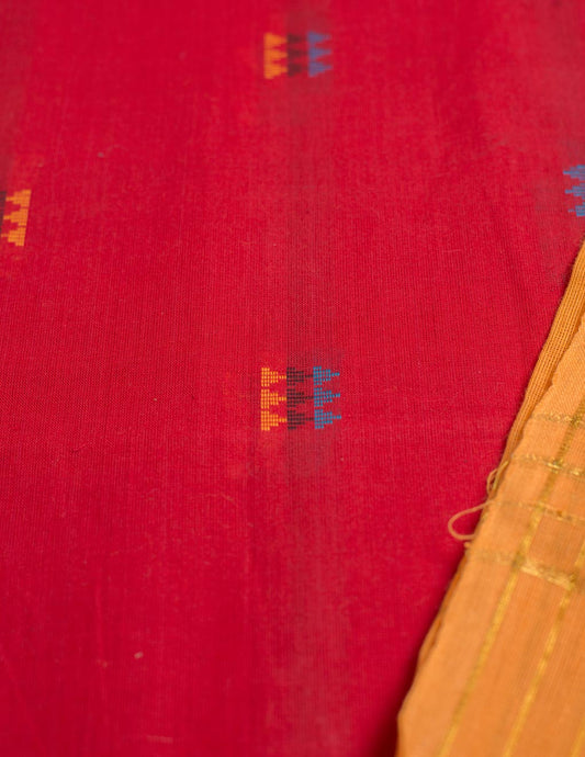 Red Handloom Cotton Woven Unstitched Suit