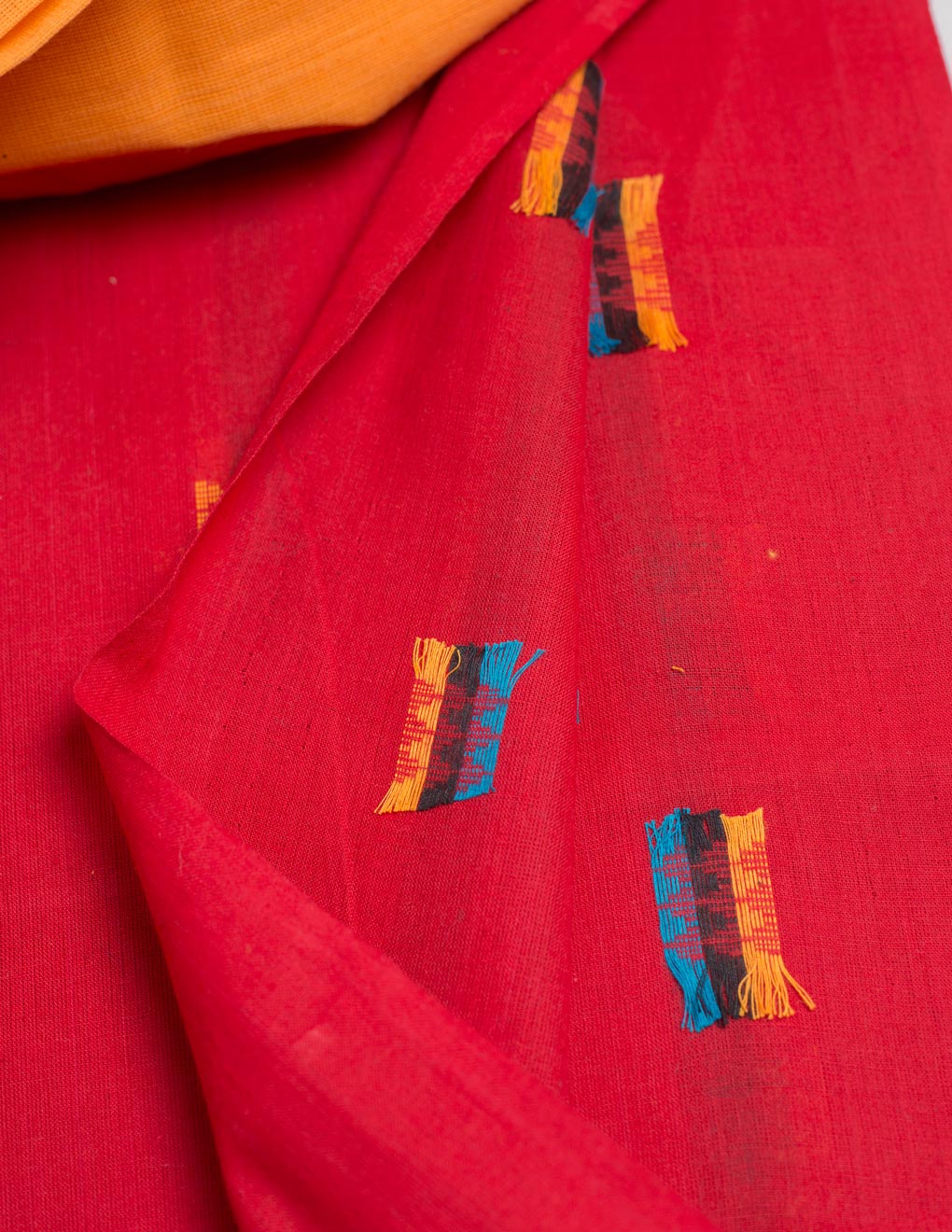 Red Handloom Cotton Woven Unstitched Suit