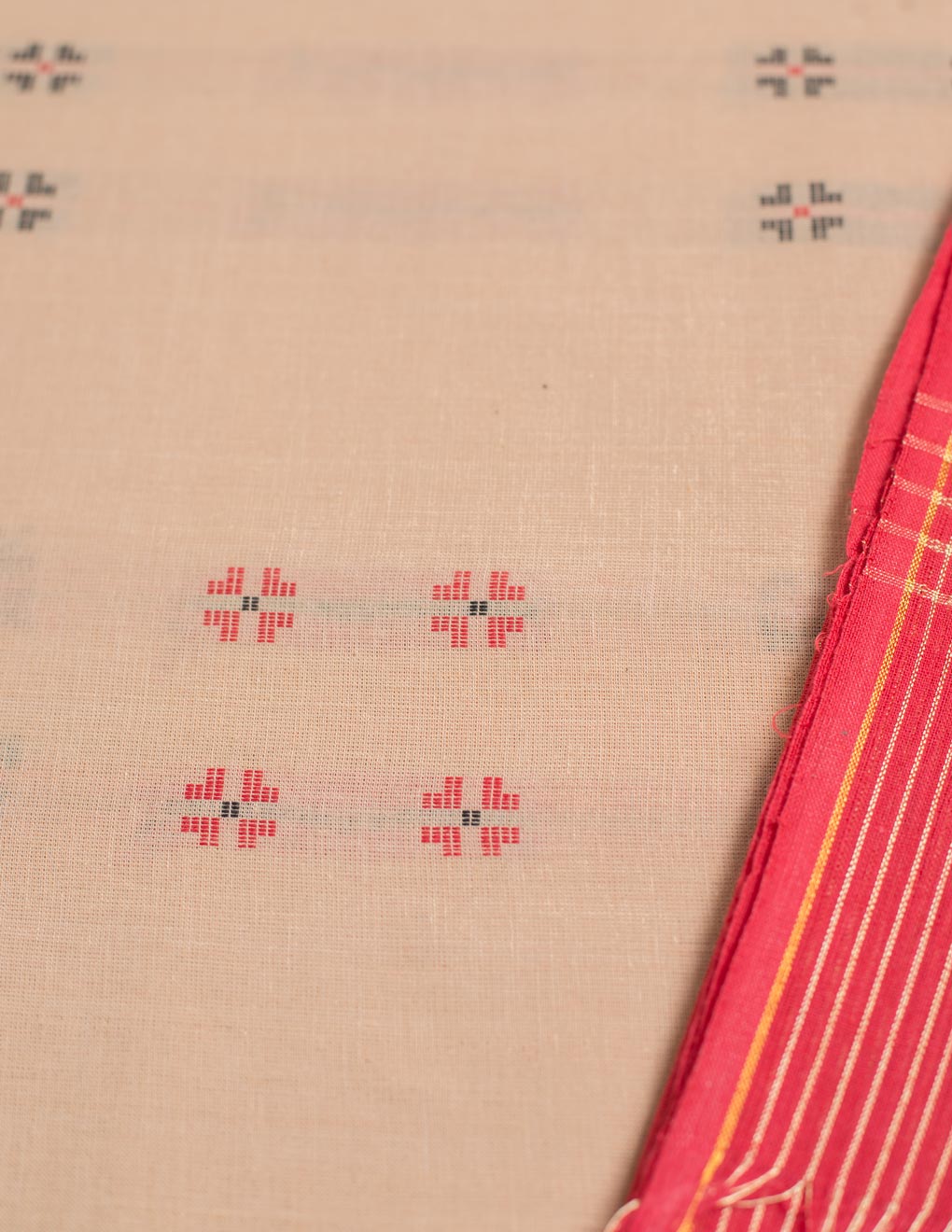 Beige Handloom Cotton Woven Unstitched Suit