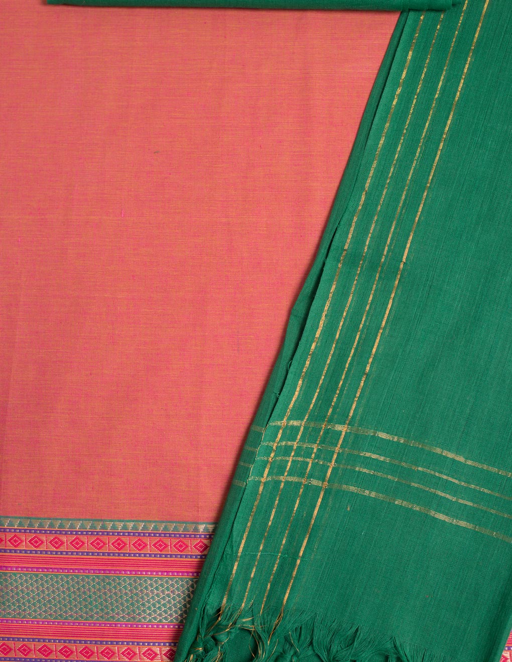 Peach Handloom Mangalagiri Unstitched Suit