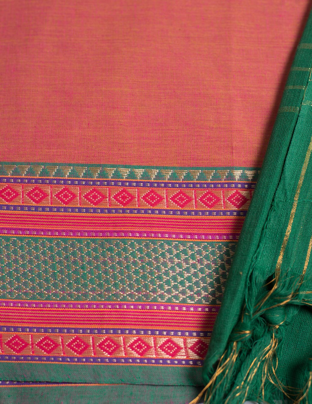 Peach Handloom Mangalagiri Unstitched Suit