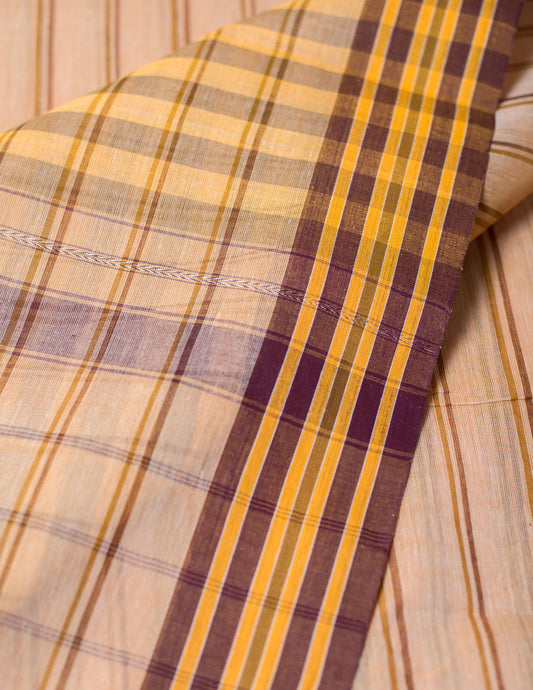 Beige Stripe Bengal Handloom Tant Cotton Saree