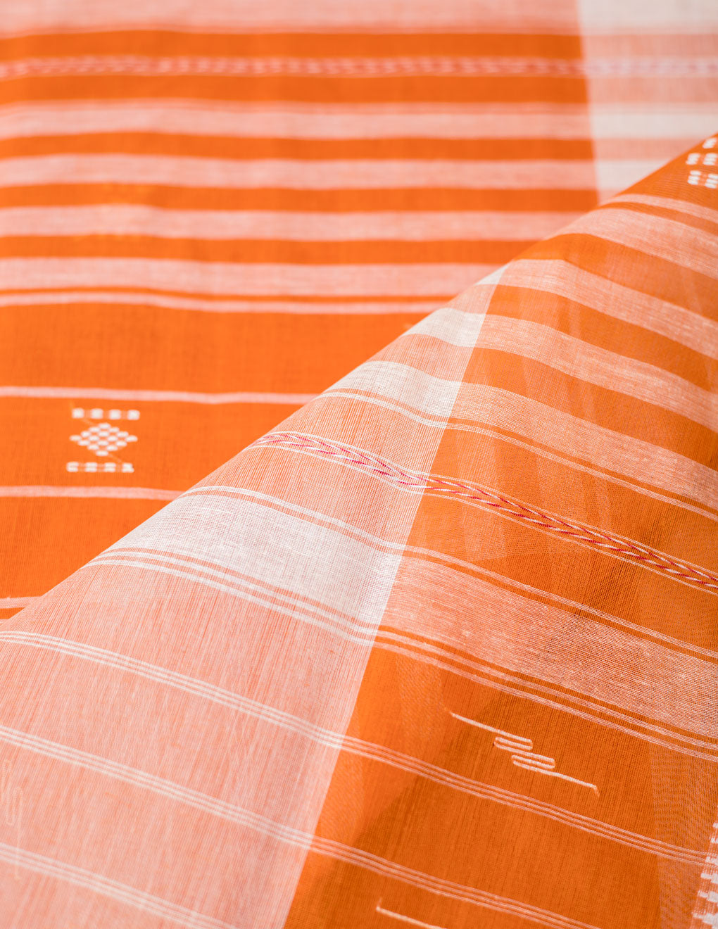 Orange Bengal Handloom Tant Cotton Saree