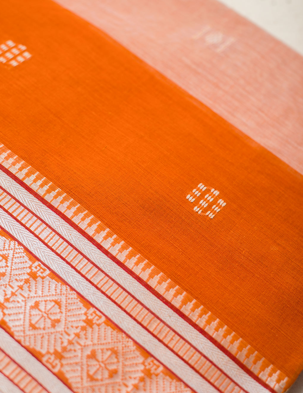 Orange Bengal Handloom Tant Cotton Saree