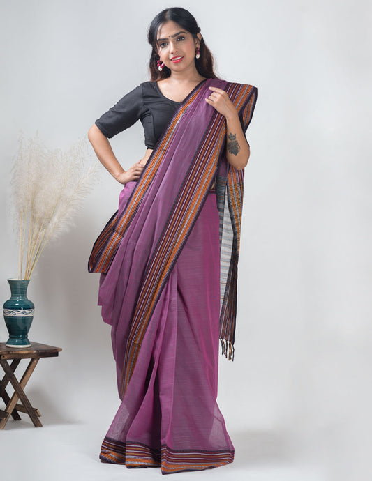 Violet Bengal Handloom Begampuri Cotton Saree