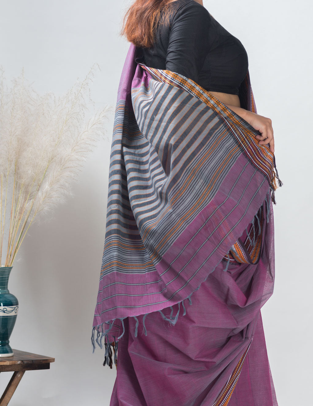 Violet Bengal Handloom Begampuri Cotton Saree