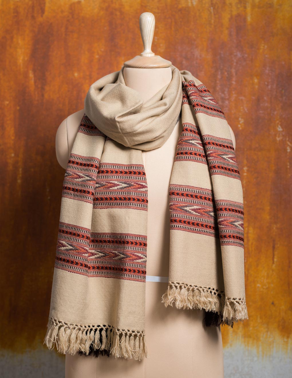 Beige Pure Handwoven Woollen Stole