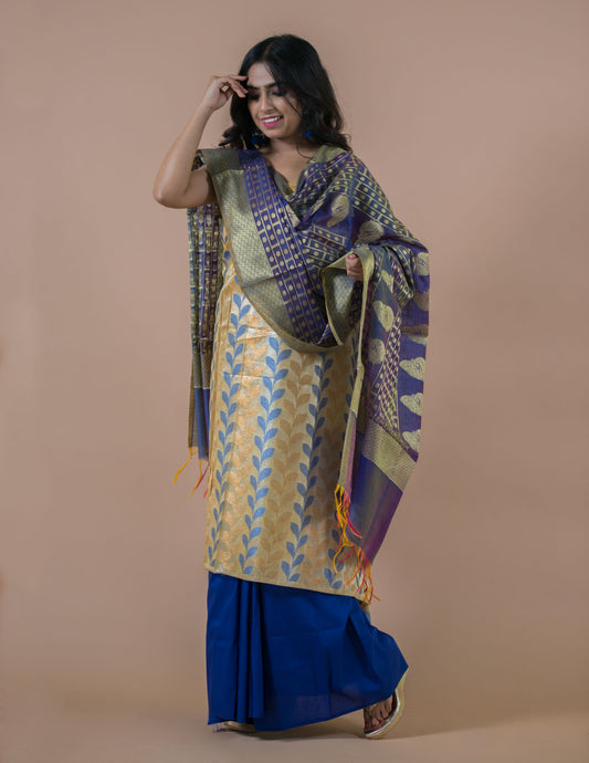 Blue & Gold Banarasi Nimzari Silk Suits with Banarasi Chanderi Dupatta - Artytales