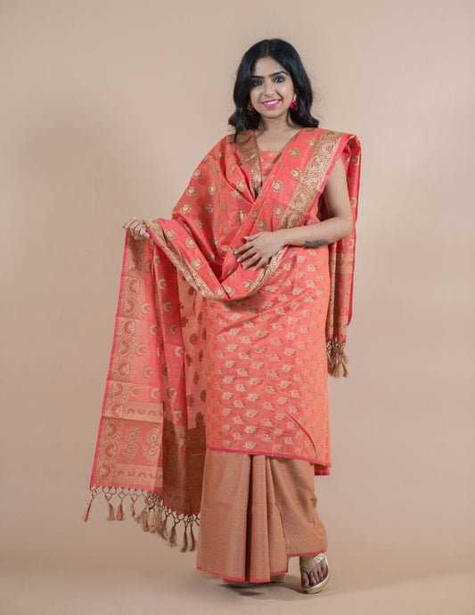 Red Banarasi Cotton Silk Suits with Alfi Tanchoi Weaving - Artytales