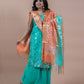 Banarasi Silk Silver Zari Suits with Dual Tone Double Zari Dupatta, Aqua green - Artytales