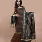 Banarasi Cotton Zebra Stripes Brown Suit with Banarasi Dupatta - Artytales