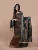 Banarasi Cotton Zebra Stripes Brown Suit with Banarasi Dupatta - Artytales