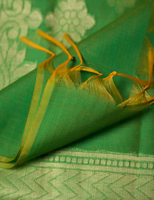 Green & Gold Banarasi Nimzari Silk Suits with Banarasi Chanderi Dupatta - Artytales