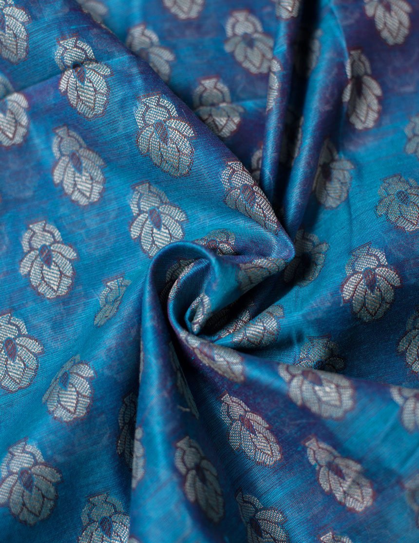 Blue Banarasi Cotton Silk Suits with Alfi Tanchoi Weaving - Artytales