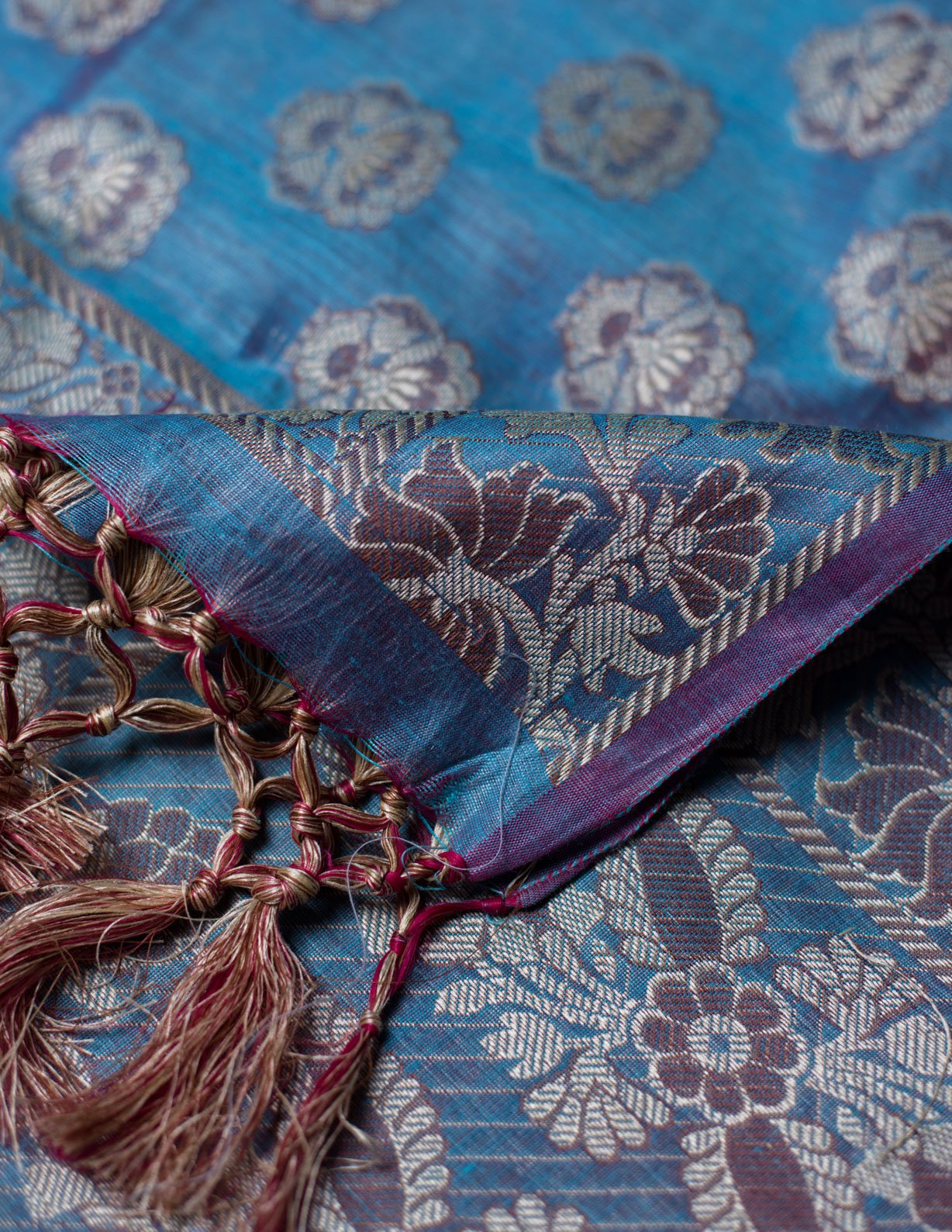 Blue Banarasi Cotton Silk Suits with Alfi Tanchoi Weaving - Artytales