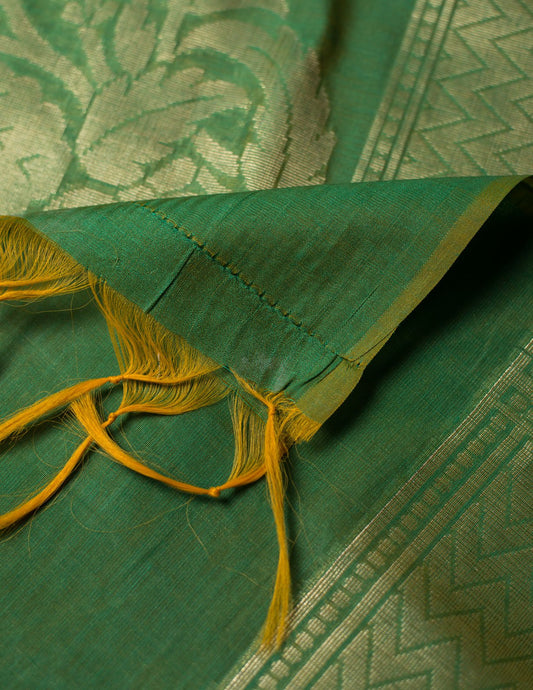 Green & Gold Banarasi Nimzari Silk Suits with Banarasi Chanderi Dupatta- Floral Work - Artytales