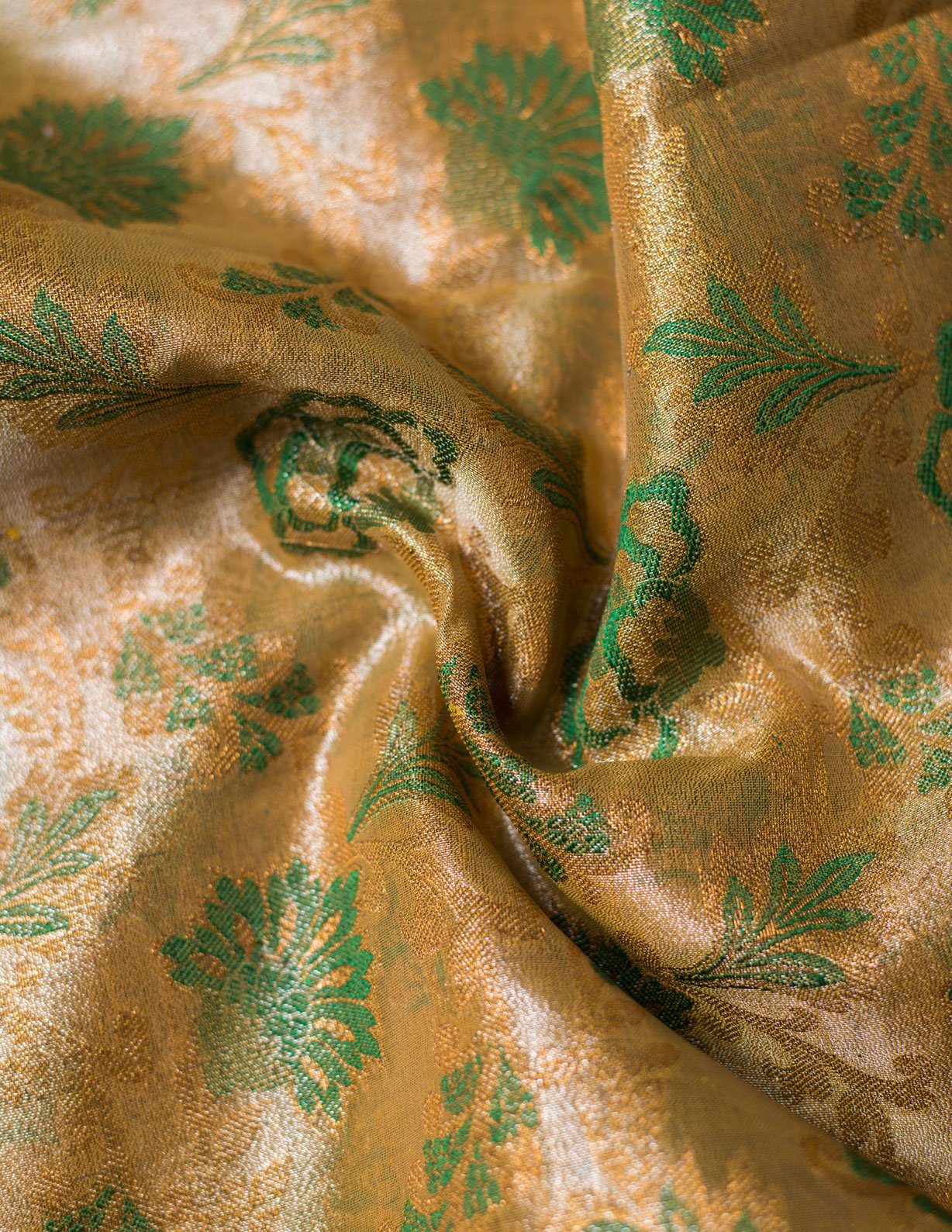 Green & Gold Banarasi Nimzari Silk Suits with Banarasi Chanderi Dupatta- Floral Work - Artytales