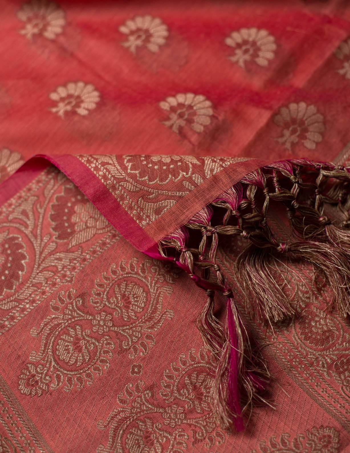 Red Banarasi Cotton Silk Suits with Alfi Tanchoi Weaving - Artytales