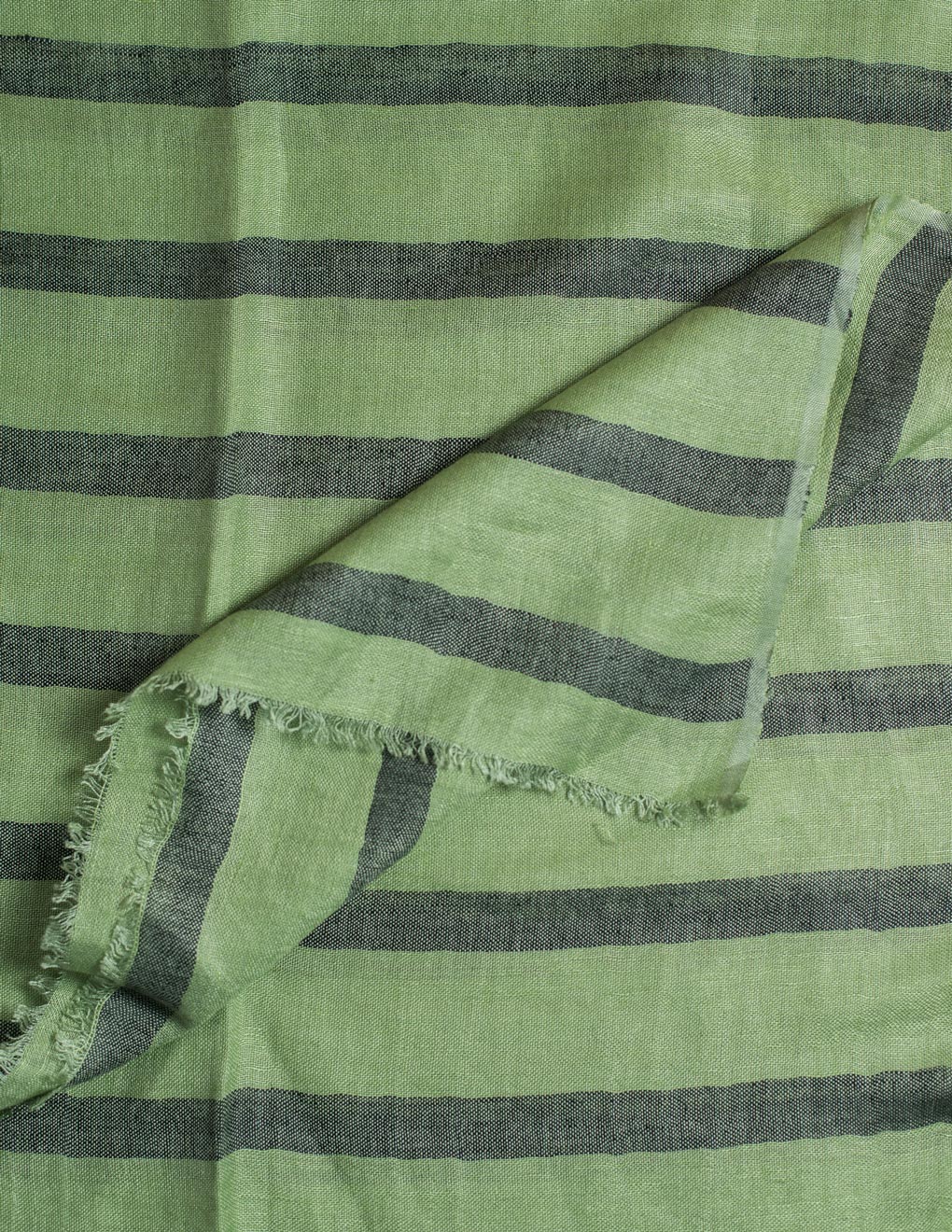 Green Stripe Woven Cotton Linen Stole