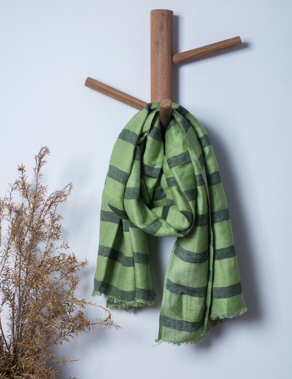 Green Stripe Woven Cotton Linen Stole