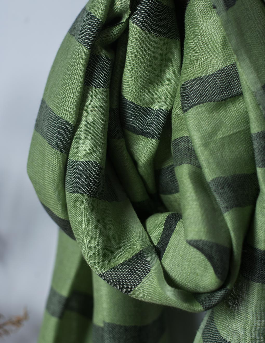 Green Stripe Woven Cotton Linen Stole