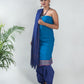 Handloom Mangalgiri Blue Cotton Unstitched Suit Set - Artytales