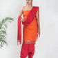 Handloom Mangalgiri Orange Cotton Unstitched Suit Set - Artytales