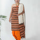 Pochampally Ikat Brown Unstitched Suit Set