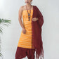 Handloom Ikat Yellow Unstitched Suit Set