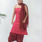 Ikat Handloom Red Unstitched Suit Set