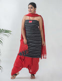 Ikat Handloom Black Unstitched Suit Set