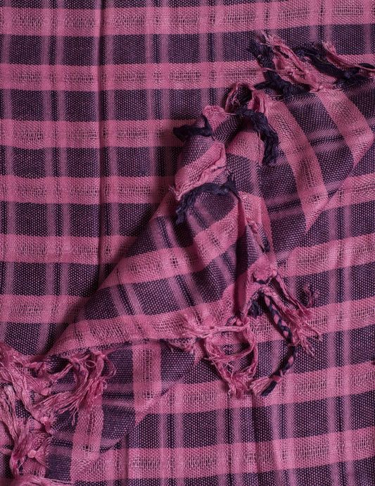 Pink & Blue Check Bhagalpuri Linen Viscose Stole