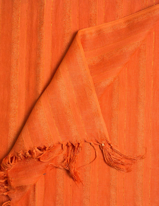 Orange Woven Bhagalpuri Linen Viscose Stole