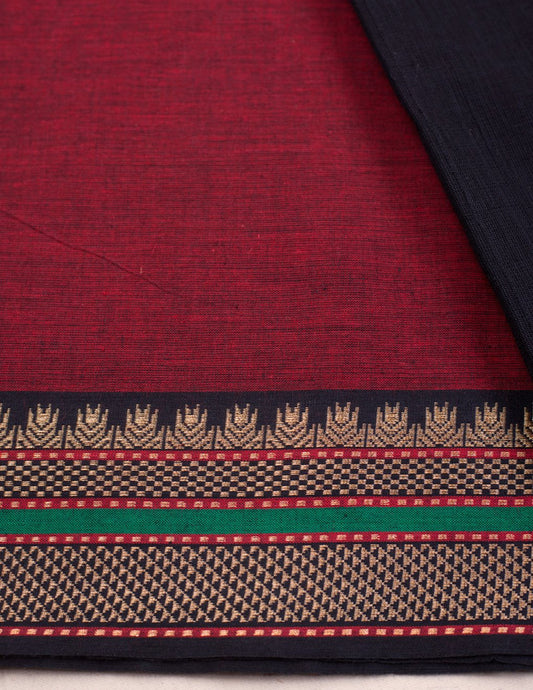 Handloom Mangalgiri Red Cotton Unstitched Suit Set - Artytales