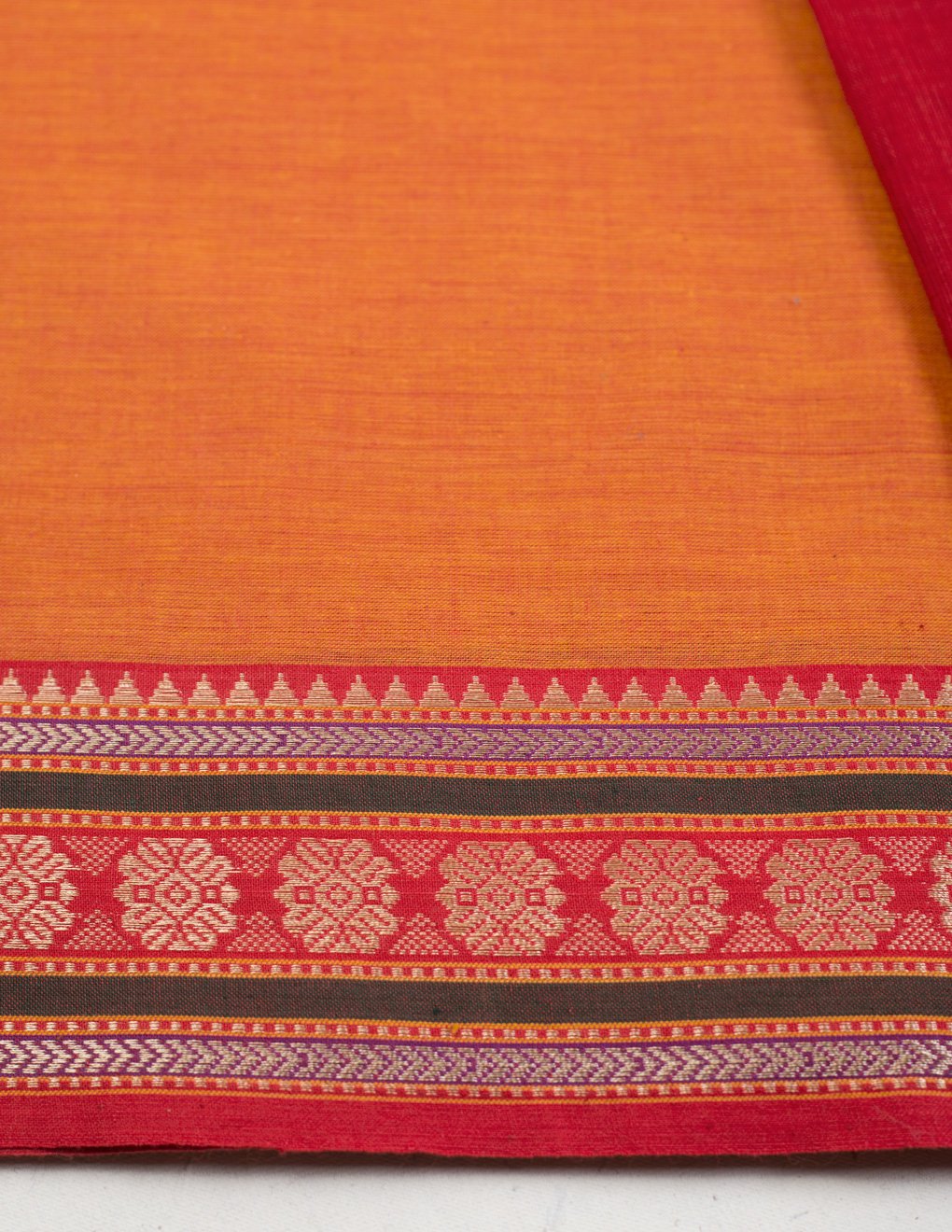 Handloom Mangalgiri Orange Cotton Unstitched Suit Set - Artytales