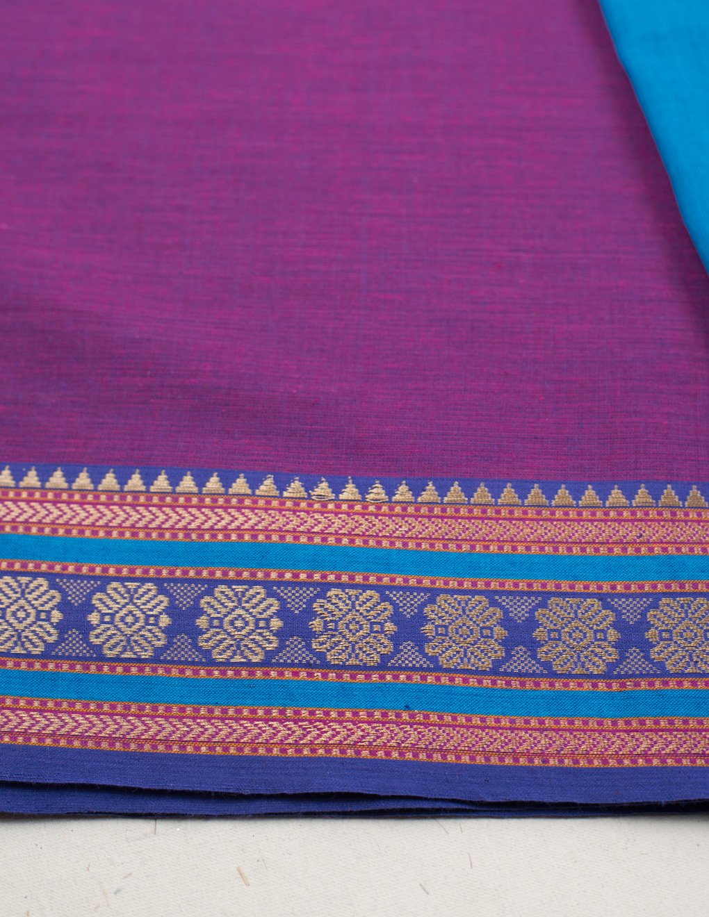 Handloom Mangalgiri Violet Cotton Unstitched Suit Set - Artytales