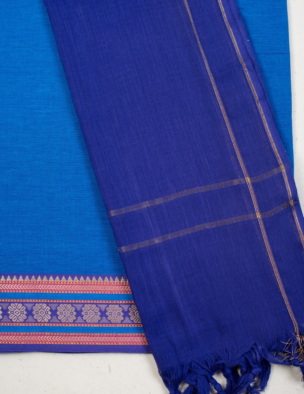 Handloom Mangalgiri Blue Cotton Unstitched Suit Set - Artytales