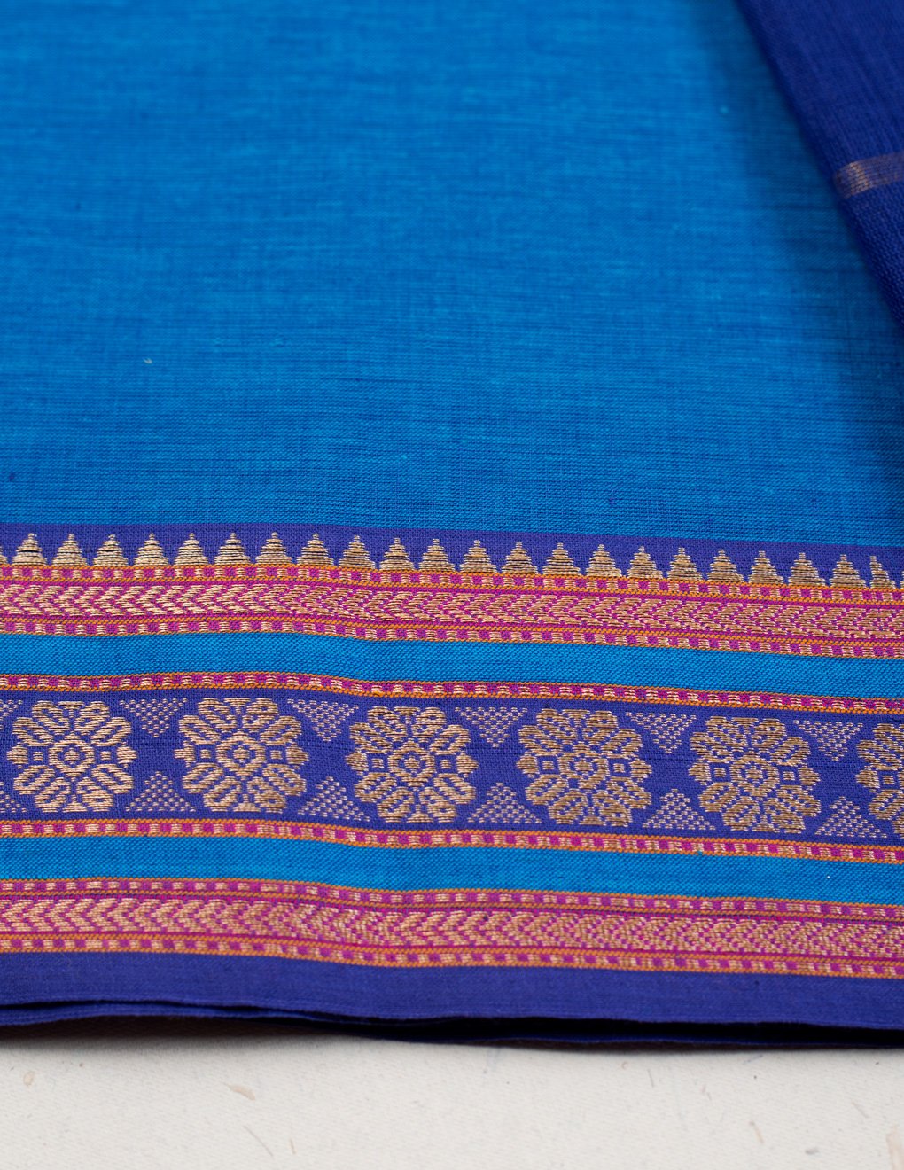 Handloom Mangalgiri Blue Cotton Unstitched Suit Set - Artytales