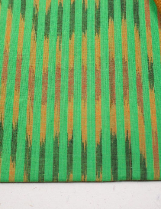Handloom Mangalgiri Green Stripe Cotton Unstitched Suit Set - Artytales