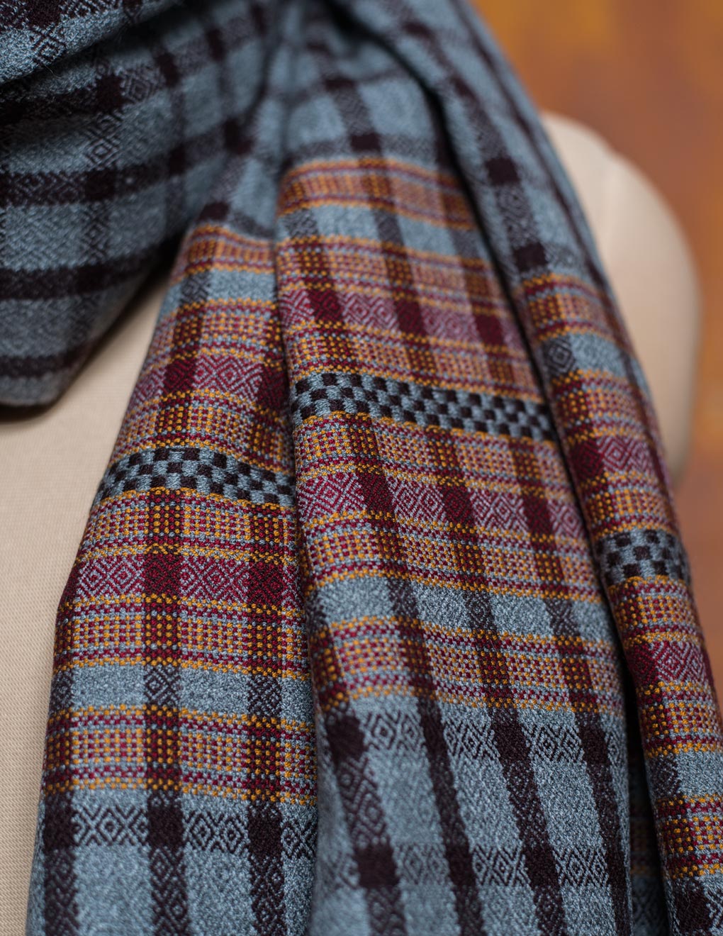 Blue Check Pure Handwoven Woollen Stole