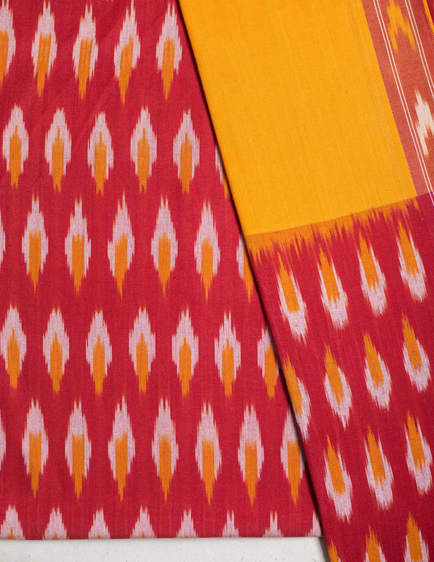 Pochampally Ikat Red Unstitched Suit Set