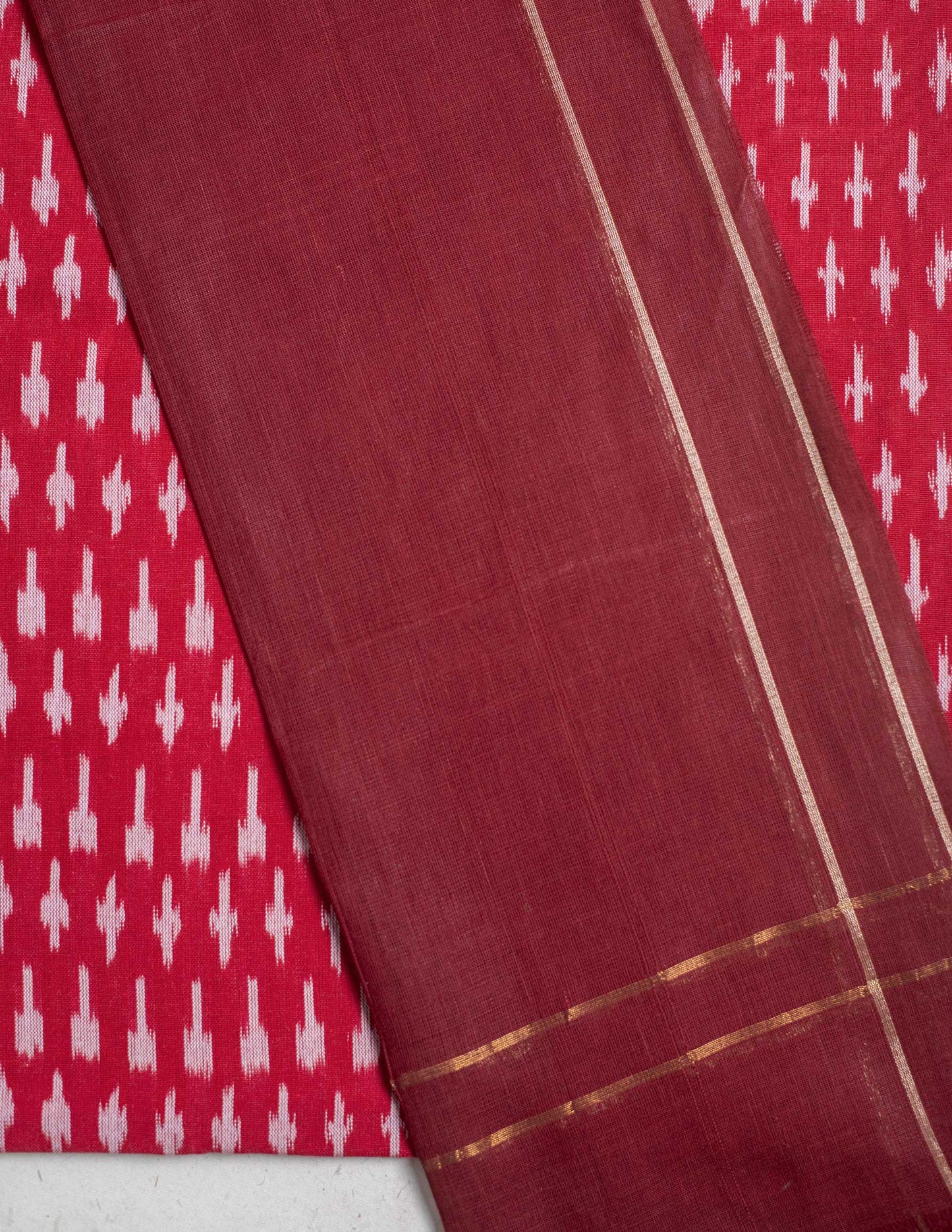 Ikat Handloom Red Unstitched Suit Set