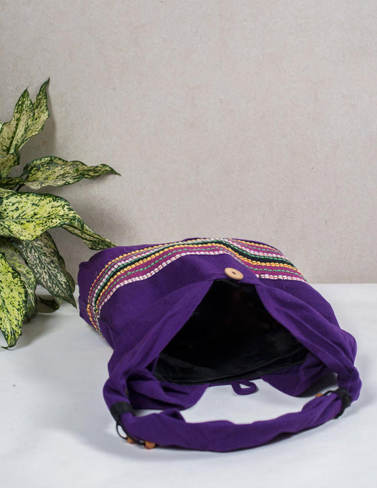 Violet Cotton Running Stitch Shoulder Bag