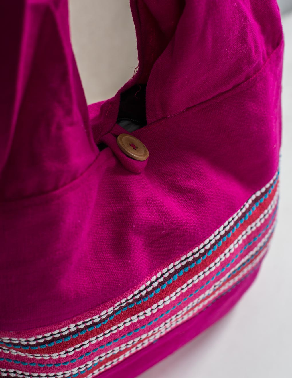 Magenta Cotton Running Stitch Shoulder Bag